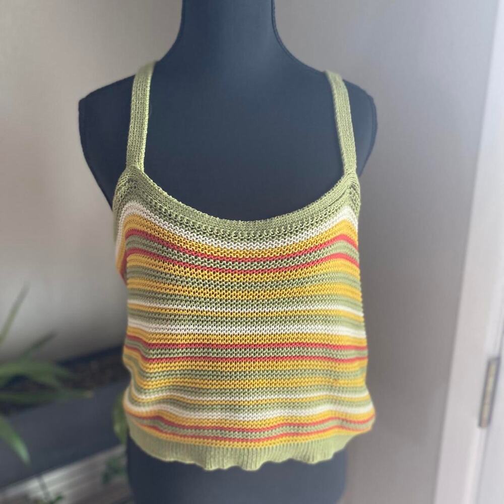 Handmade Retro 70s Style Striped Knit Tank Top // Soft & Stretchy Earth Tone
